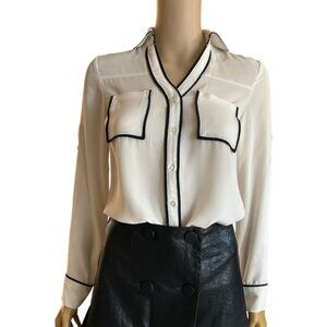 NWOT Express Women's Portifino Ivory Shirt Black Piping XXS